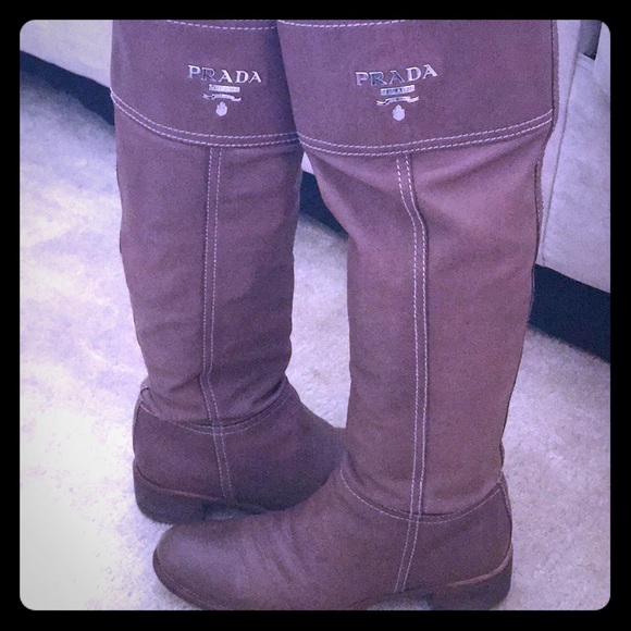 Prada calf leather  tall boots camel brown 38 - Picture 3 of 7